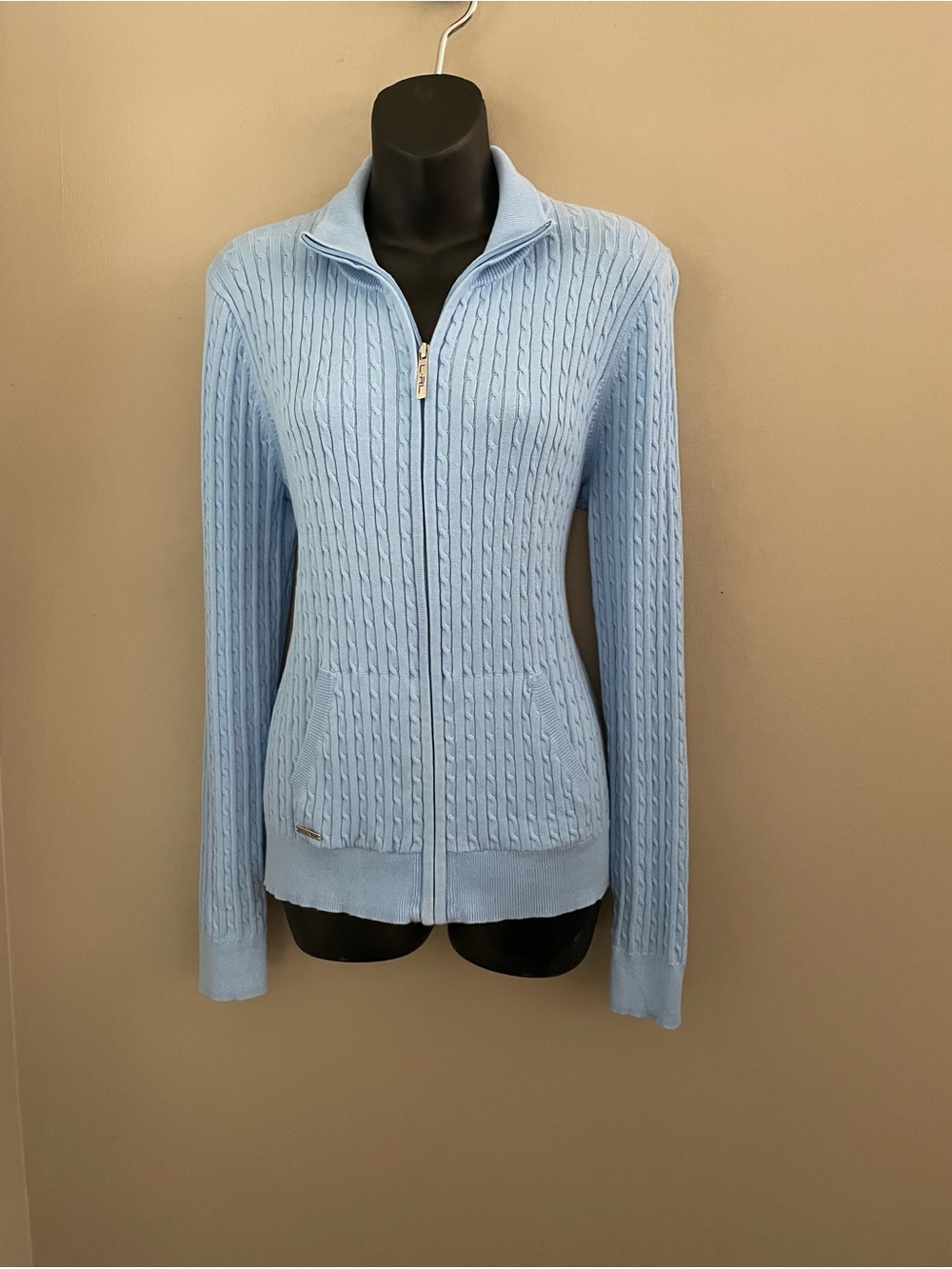 Ralph Lauren Light Blue Cable-Knit Zip Cardigan